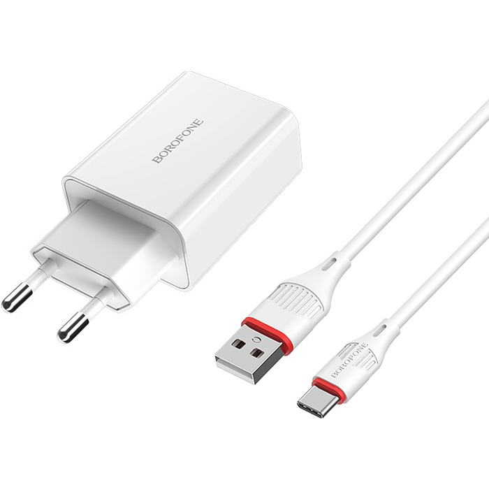 Сетевое зарядное устройство Borofone BA21A USB-A 18W + кабель Type-C, белое