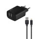Сетевое зарядное устройство Axxa 2 USB-A (2.4A) 12W + кабель USB Lightning, чёрное