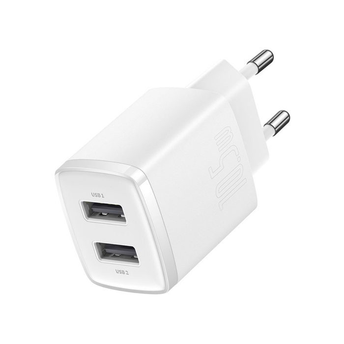 Сетевое зарядное устройство Baseus Compact Charger 2USB 10.5W, белое