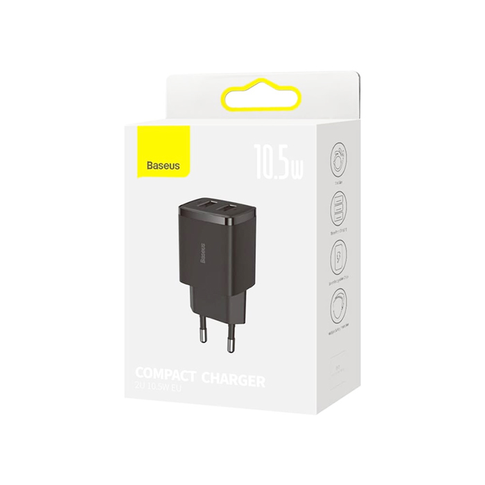 Сетевое зарядное устройство Baseus Compact Charger 2USB 10.5W, чёрное