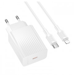Cетевое зарядное устройство Borofone BAS75A USB-C 30W + кабель Type-C - Lightning, белое