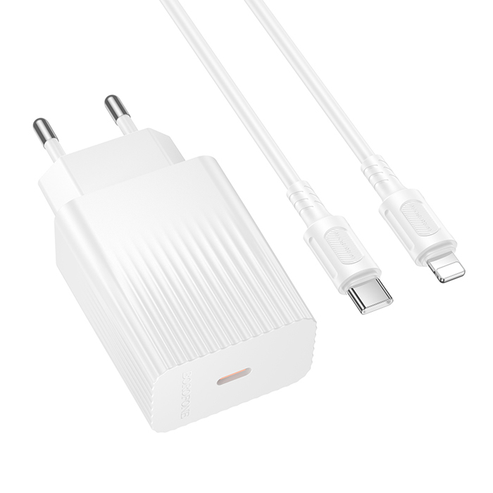 Cетевое зарядное устройство Borofone BAS75A USB-C 30W + кабель Type-C - Lightning, белое