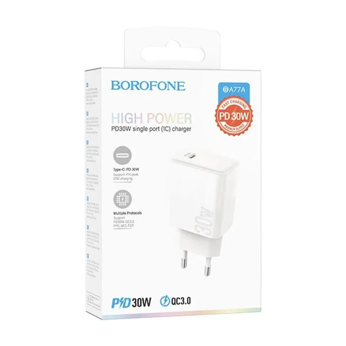 Сетевое зарядное устройство Borofone BA77A USB-C PD 30W, белое