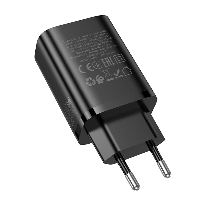 Сетевое зарядное устройство Borofone BA86A USB-C PD 45W, чёрное