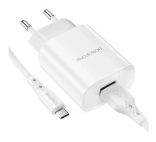 Сетевое зарядное устройство Borofone BN1 USB-A (2.1A) + кабель micro USB, белое