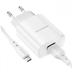 Сетевое зарядное устройство Borofone BN1 USB-A (2.1A) + кабель micro USB, белое