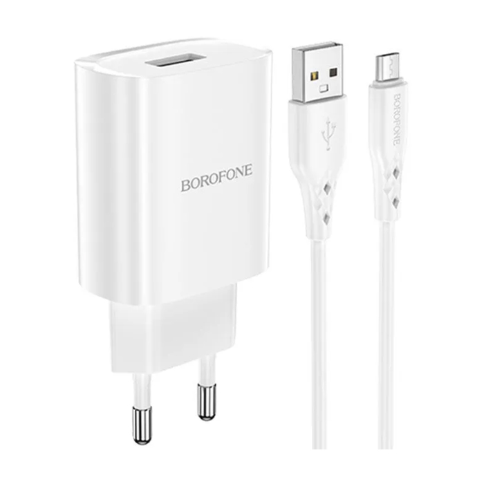 Сетевое зарядное устройство Borofone BN1 USB-A (2.1A) + кабель micro USB, белое