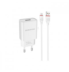 Сетевое зарядное устройство Borofone BA20A USB-A (2.1A) + кабель micro USB, белое