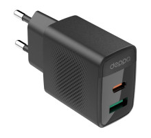 Сетевое зарядное устройство Deppa USB-C/USB-A 20W PD3.0 QC4.0, чёрное