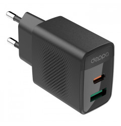 Сетевое зарядное устройство Deppa USB-C/USB-A 20W PD3.0 QC4.0, чёрное