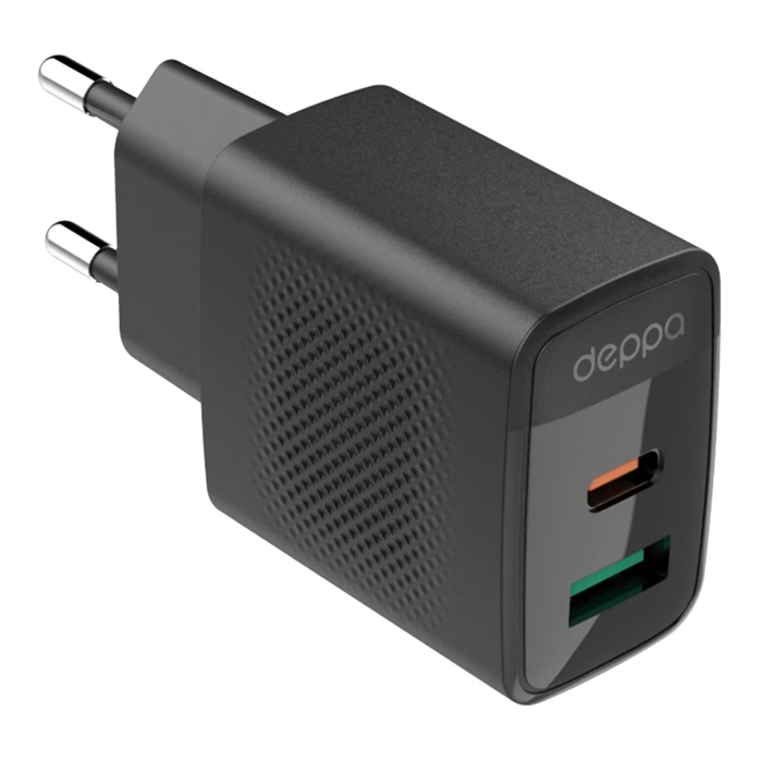 Сетевое зарядное устройство Deppa USB-C/USB-A 20W PD3.0 QC4.0, чёрное