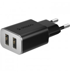 Сетевое зарядное устройство Deppa Wall Charger 2 USB-A (2.4A), чёрное
