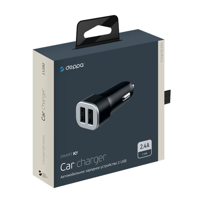 Сетевое зарядное устройство Deppa Wall Charger 2 USB-A (2.4A), чёрное