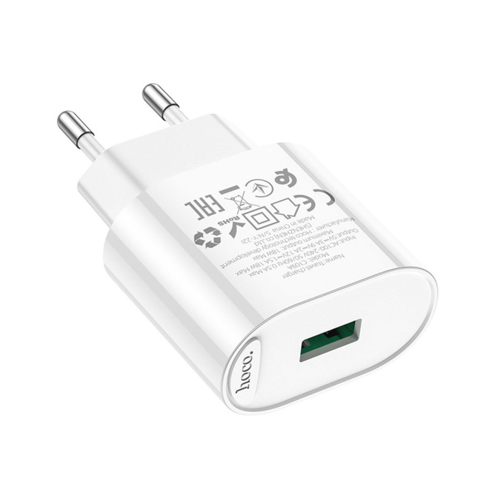 Сетевое зарядное устройство HOCO C109A Fighter USB-A 10.5W, белое