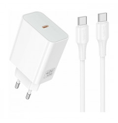 Сетевое зарядное устройство HOCO C162A USB-C 40W (Dinamic 60W) + кабель Type-C, белое
