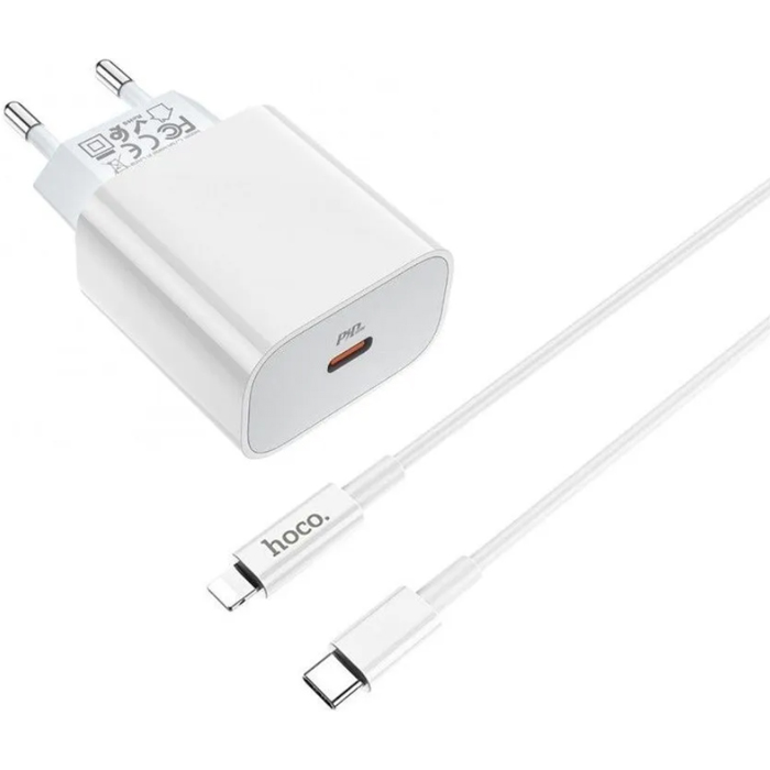 Сетевое зарядное устройство HOCO C76A Plus USB-C PD20W + кабель Type-C Lightning, белое