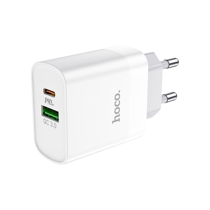 Сетевое зарядное устройство HOCO C80A Rapido PD & QC3.0 USB-A и USB-C (20W), белое
