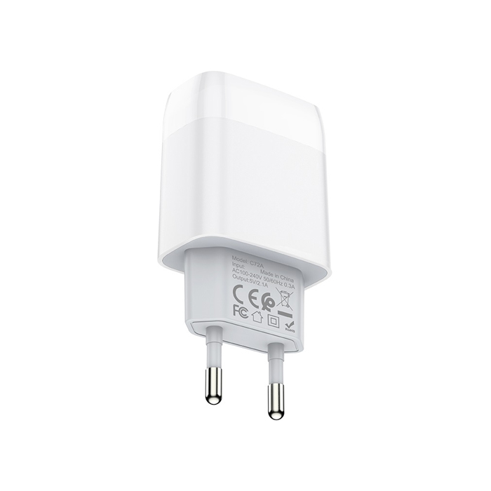 Сетевое зарядное устройство HOCO C72A Glorious USB-A (2.1A), белое