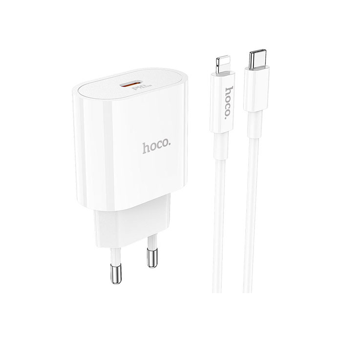 Сетевое зарядное устройство HOCO C94A Metro USB-C PD20W + кабель Type-C Lightning, белое