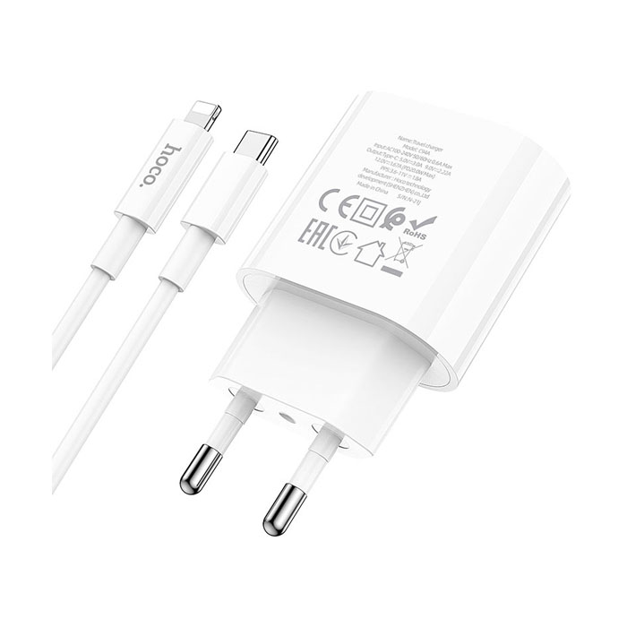 Сетевое зарядное устройство HOCO C94A Metro USB-C PD20W + кабель Type-C Lightning, белое