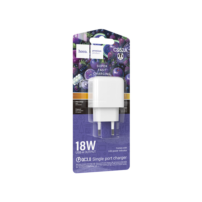 Сетевое зарядное устройство HOCO CS51A 2 USB-A (2.4A) 12W, белое