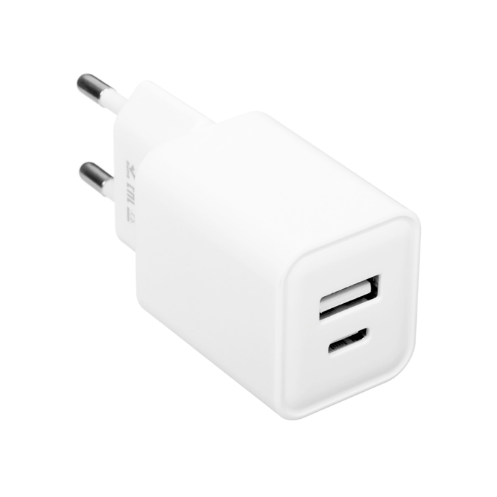Сетевое зарядное устройство VLP G-Charge USB-C + USB-A PD 30W GaN, белое